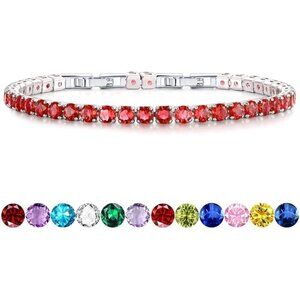 Luxury White Gold Birthstone Bracelet with Cubic Zirconia – Timeless Glamour